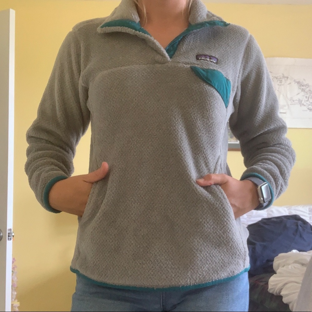 Grey and Teal Patagonia Fleece